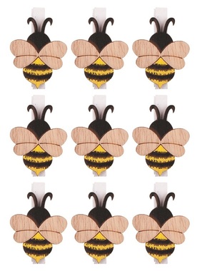 Včielka drevená na štipci 4,5 cm, 9 ks vo vrecku