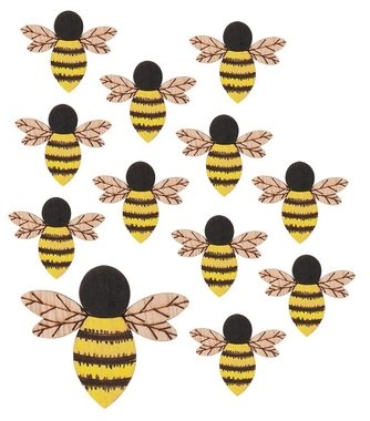 Včela drevená s lepíkom 4 cm, 12 ks v sáčku