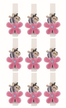 Včielka na kvete fialová drevená 2 × 2,5 × 0,3 cm, na štipci, 9 ks v sáčku