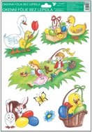 Okenná fólia – Zajačik s vajíčkami a hus s kuriatkami v tráve
