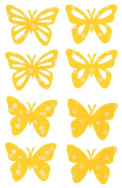 Motýľ filcový žltý 6 cm, 8 ks vo vrecku