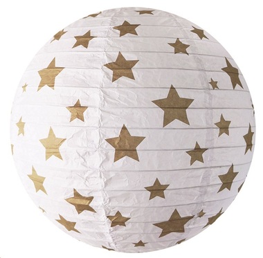 Lampión papierový guľatý, skladací Biely s hviezdami 35 cm