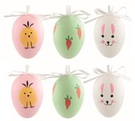 Veľkonočné vajcia plastové maľované Veľká noc 6 cm na zavesenie, 6 ks v sáčku
