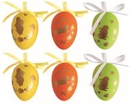 9315 Velikonočn&iacute; vejce plastov&aacute; Zlat&iacute; zaj&iacute;čci na barevn&eacute;m 6 cm na zavě&scaron;en&iacute;, 6 ks v s&aacute;čku-1