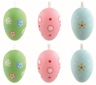 Sada veľkonočných plastových vajec maľovaná Farebná 6 cm na zavesenie, 6 ks vo vrecku