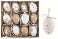 Sada veľkonočných plastových vajec Biela a krémová 6 cm na zavesenie, 12 ks v krabičke
