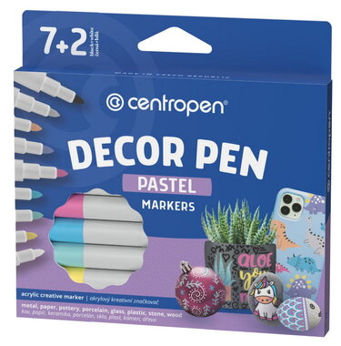 Značkovače DECORPEN PASTEL na kov, sklo, plast, keramiku, kameň 8+1 ks CENTROPEN